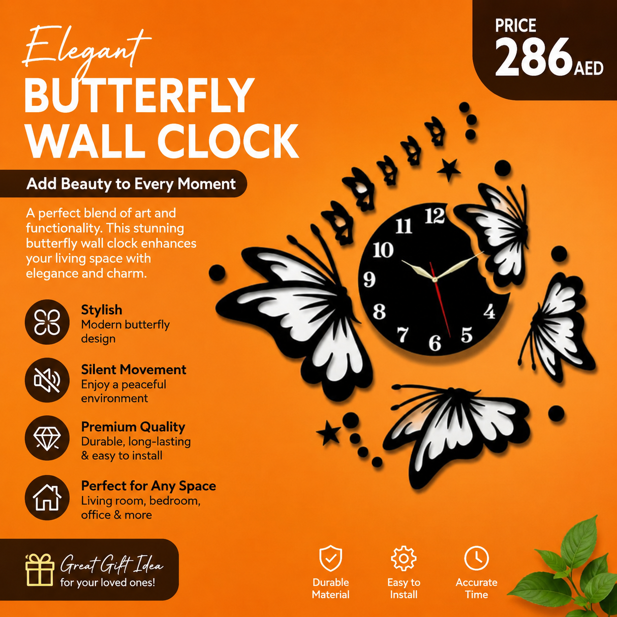 3D Butterfly Wall Clock Acrylic Wall Decore