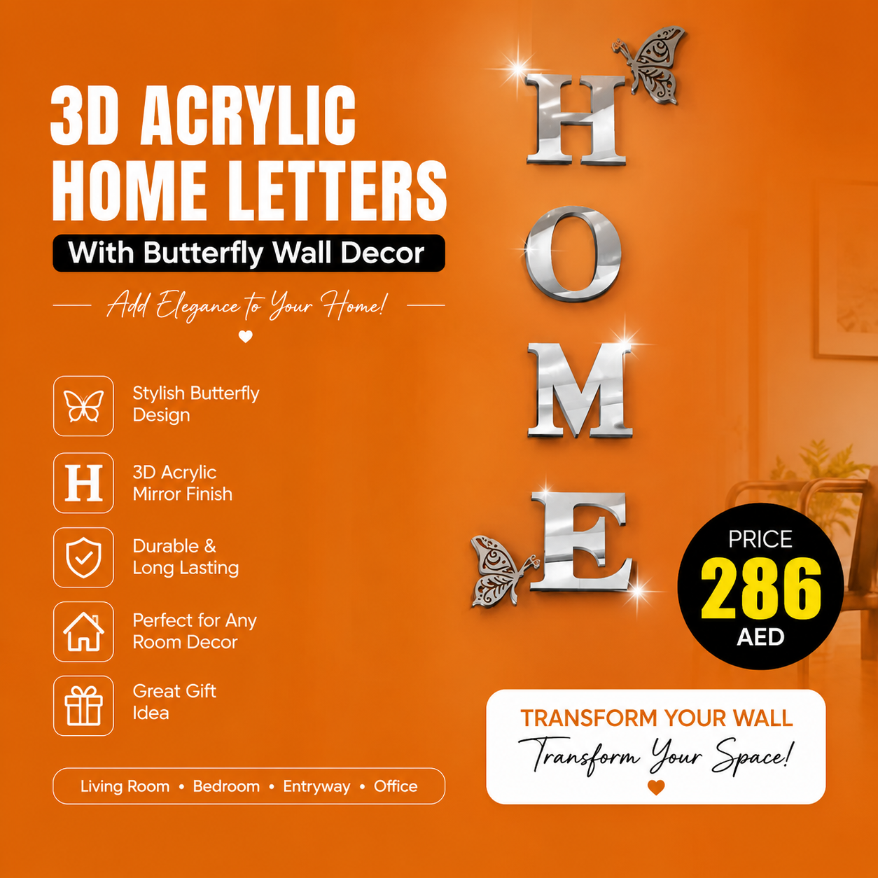 Home Sign Acrylic Mirror - Modern Home Decoration